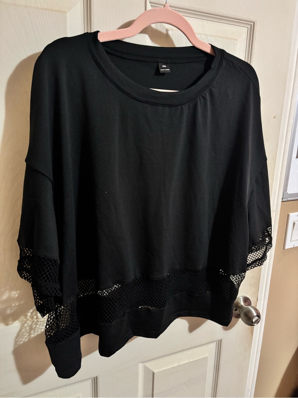 SHEIN Black Crochet-Hem Oversized Pullover